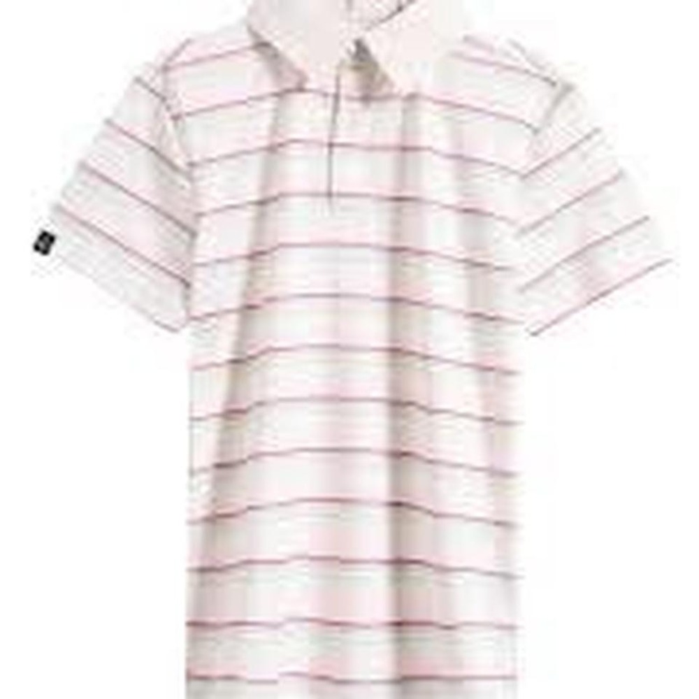 Swannies kids sz L14-16, white and pink striped polo shirt